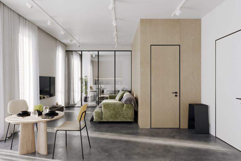 SWOI Berawa one-bedroom: open living space with a dining table