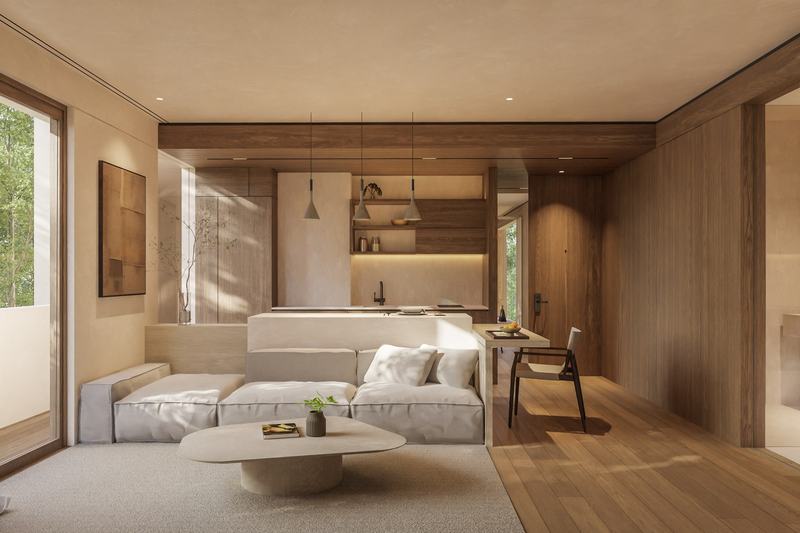 The Ease Canggu: living room in a 1BR apartment