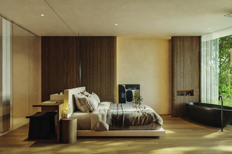 The Ease Canggu: bedroom with a bathroom in a 2BR apartment