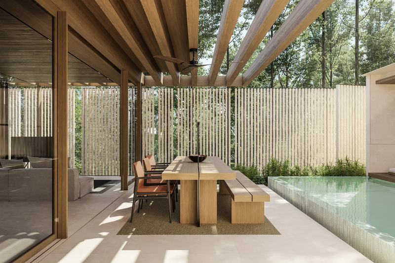 The Ease Canggu: dining area by the villa pool