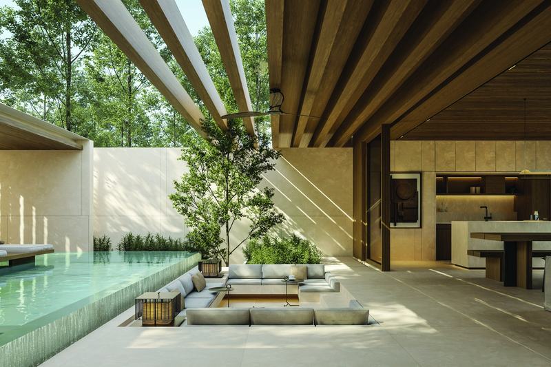 The Ease Canggu: living room opening to the pool