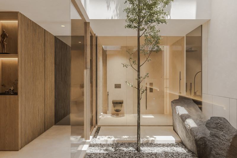 The Ease Canggu: bathroom with a courtyard