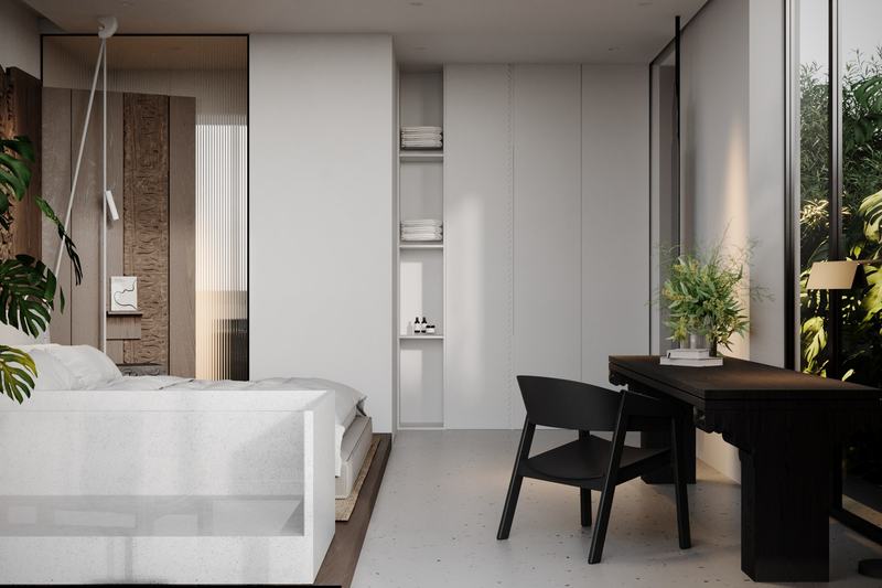The Heights: cama del estudio y una mesa de comedor pequeña