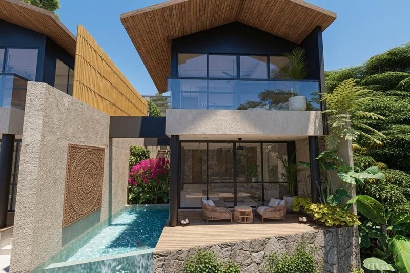 Two-bedroom villa in south Ubud: render of the facade and pool