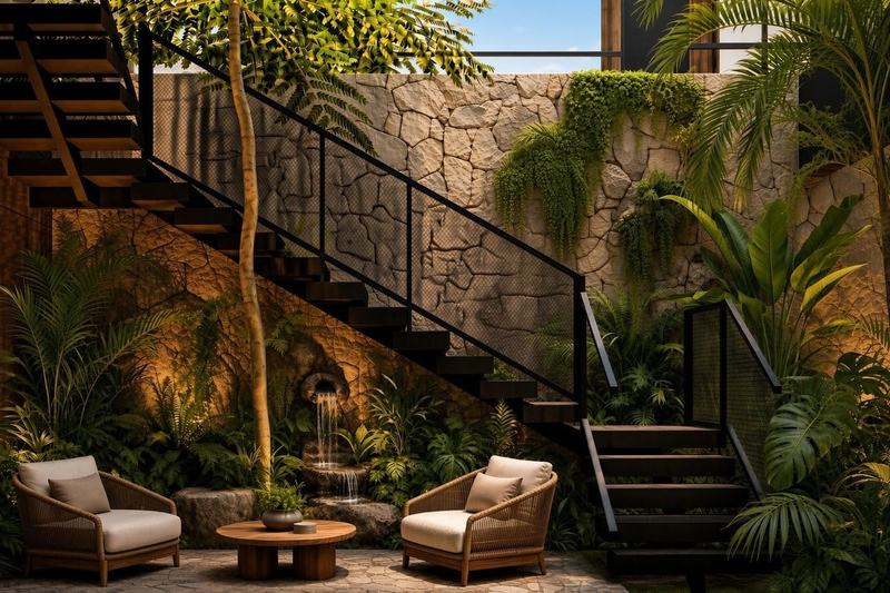 Two-bedroom villa in south Ubud: render of the courtyard stairs