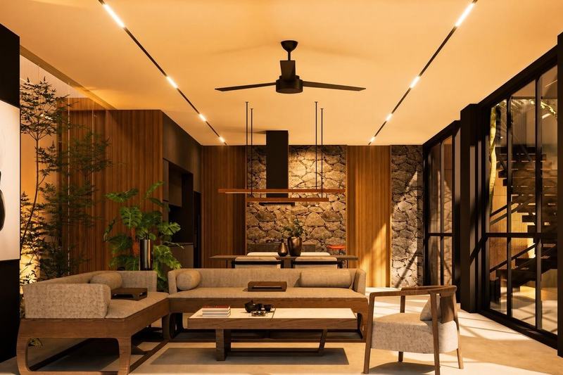 Two-bedroom villa in south Ubud: render of the living room