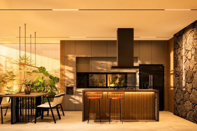 Two-bedroom villa in south Ubud: render of the kitchen and dining area