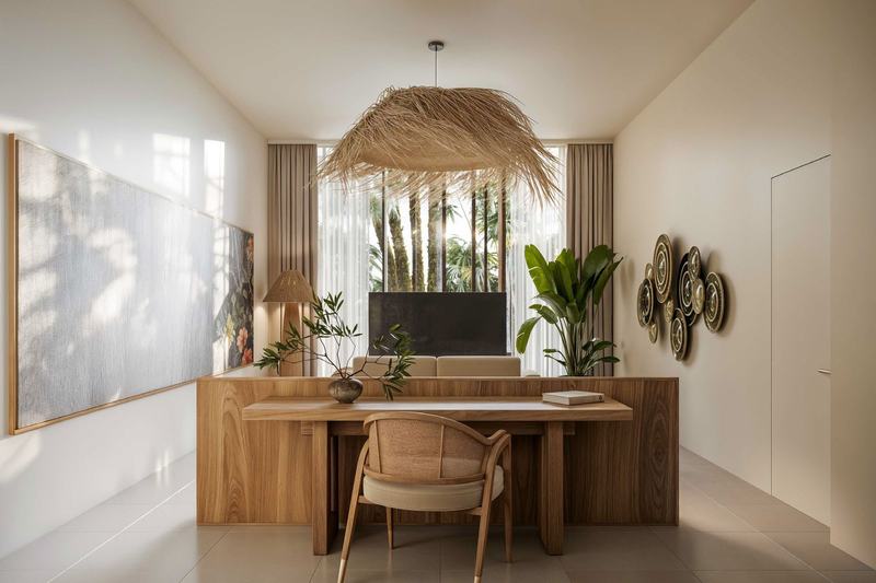 Ubud Dream Apartment 1: work corner with a wood table and wicker chair