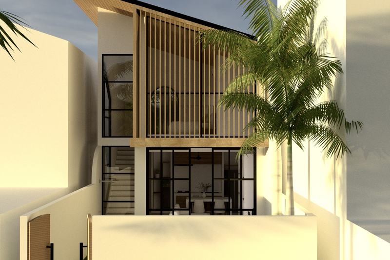 One-bedroom villa in Nunggalan, Uluwatu: rendering of the facade with the garden