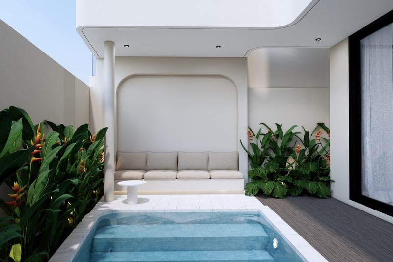 Two-bedroom rooftop villa near Nunggalan: pool and lounge area (render)
