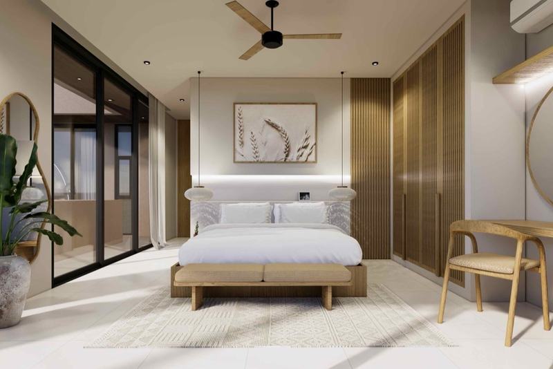 Two-bedroom villa at Nunggalan, render: the same bedroom from another angle