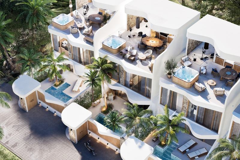 Two-bedroom villa at Nyang Nyang, Uluwatu, render: the complex from above