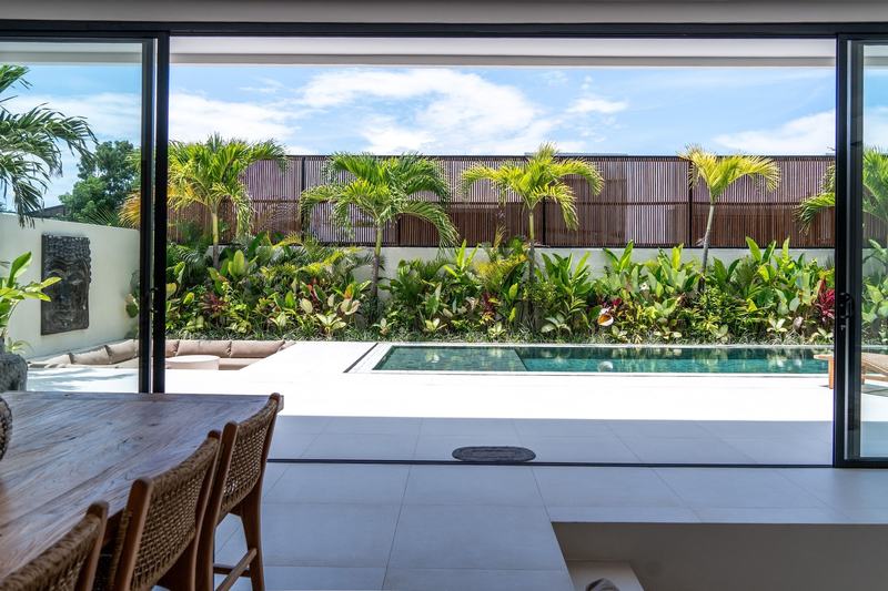 Three-bedroom villa in Nyang Nyang: the pool from the living room