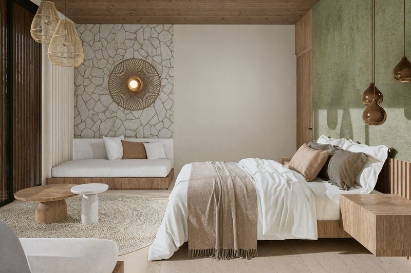 Six-bedroom clifftop villa in Uluwatu: bedroom with a sitting area (render)