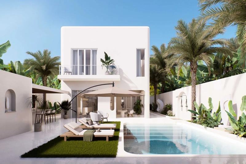 Uluwatu Art Villas: 3BR villa facade, pool and lawn