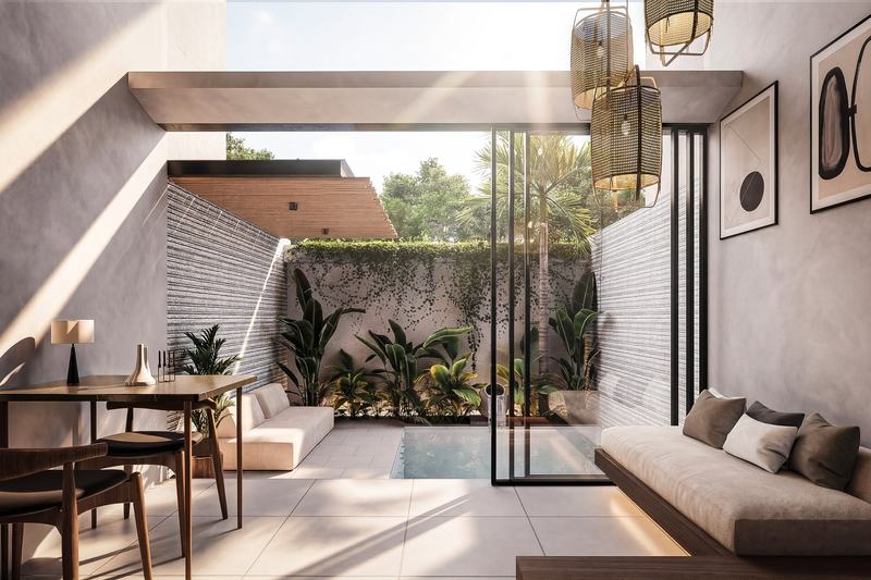 Umalas Private Suite 30Y: ground-floor lounge by the courtyard in a render