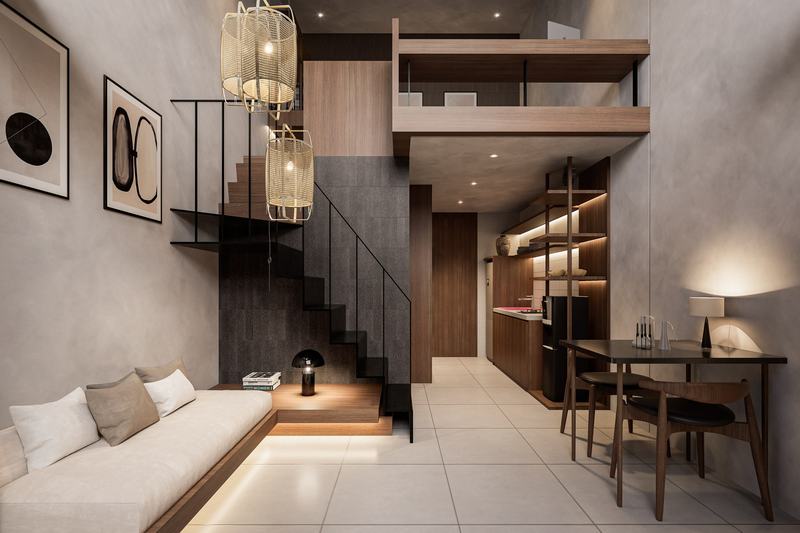Umalas Private Suite 30Y: double-height living space in a render