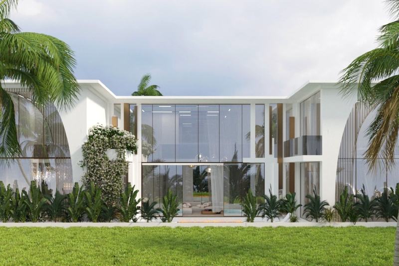 Umalas villa render: facade and garden