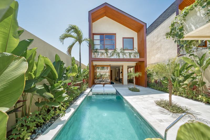 Two-bedroom villa in Melasti, Ungasan: gabled facade and long pool