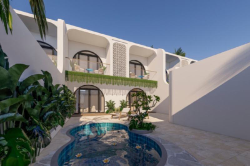 Compact villa in Melasti: render of the courtyard pool