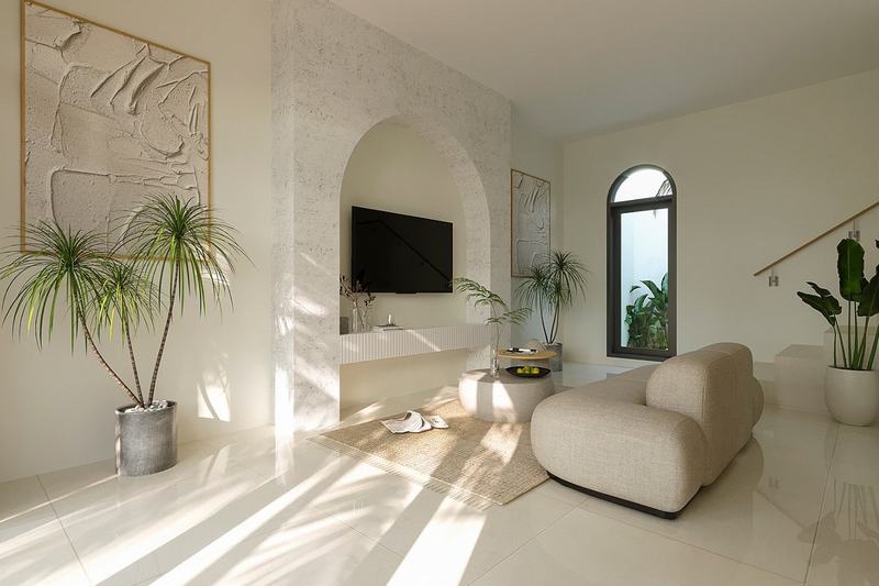 Ocean-view villa in Melasti: render of the living room