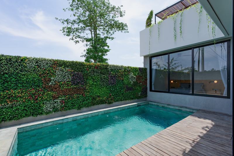Two-bedroom villa in west Ungasan: pool beside a green wall