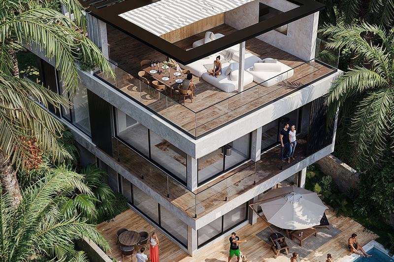 Ungasan Melasti Villa II: aerial render of a villa with rooftop and pool
