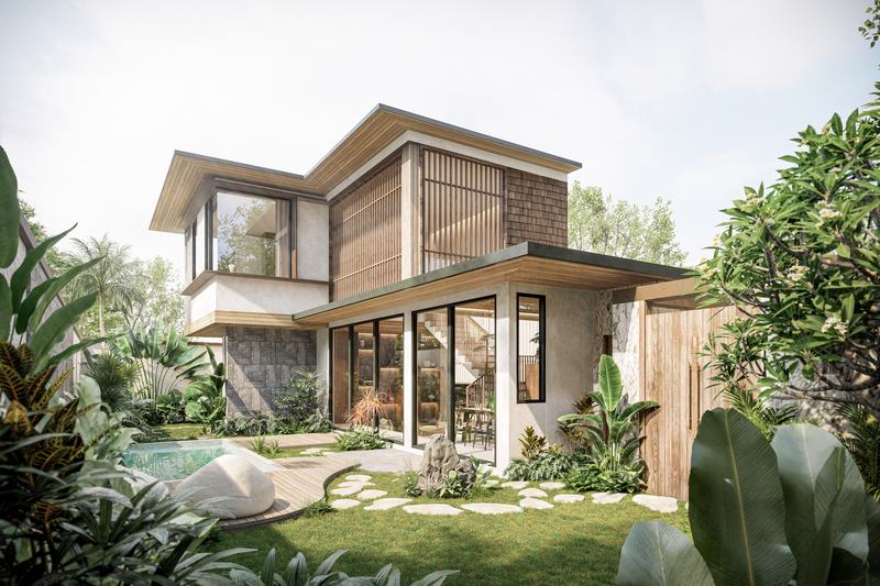 Vasana: garden side of the three-bedroom villa