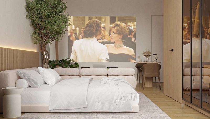White Palm studio: render of the king-size bed in the main room