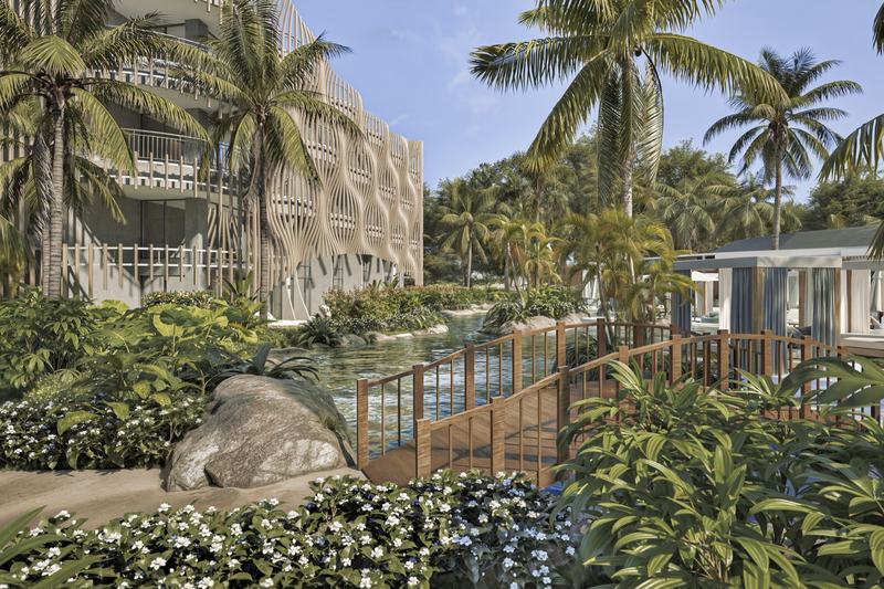 X Hotel: canal and small bridge linking two blocks