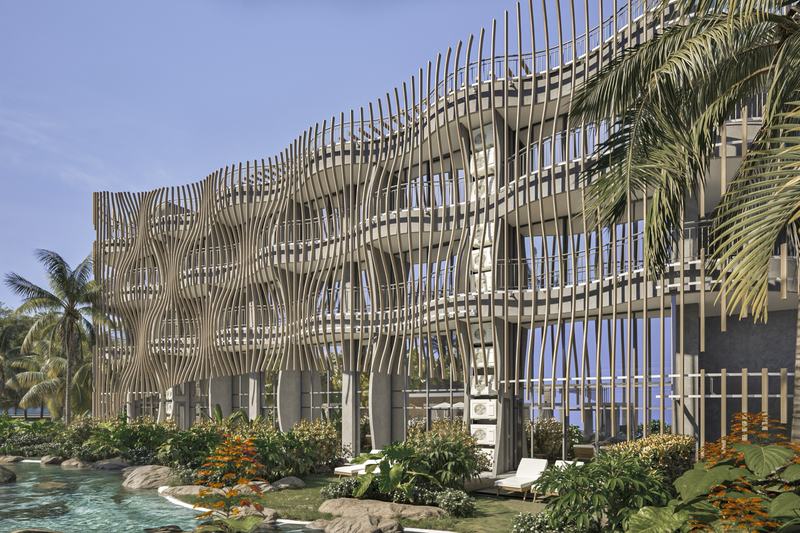 X Hotel: balconies stacked above the water