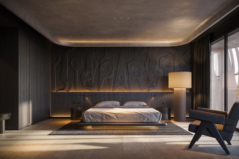 X Hotel: bedroom with a backlit headboard