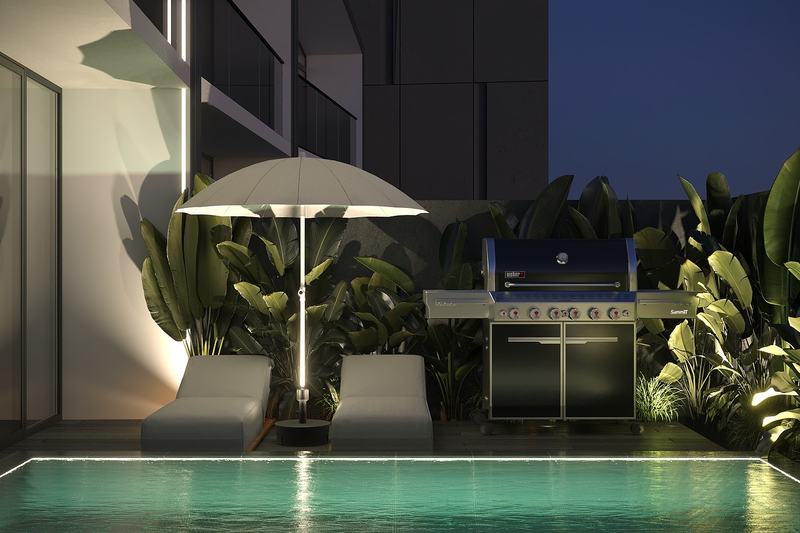 XO Canggu villa: pool with loungers and greenery, developer's render