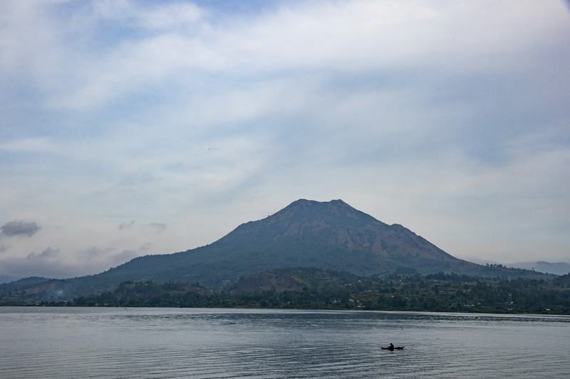 A mountain lake and slopes on the Munduk plateau in Bali
