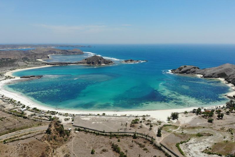 Tanjung Aan beach in south Lombok from above