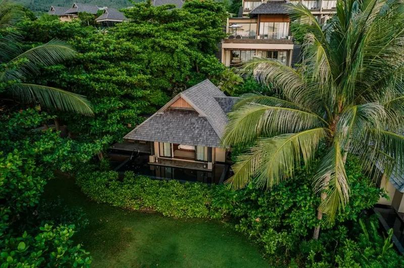 Aerial view of a villa with a pool in Bali