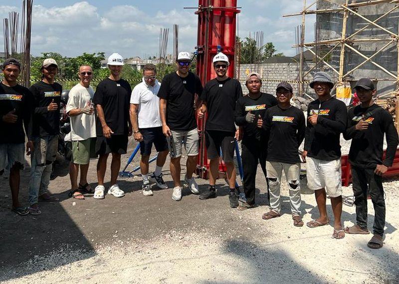 Construction crew at work on a villa site in Bali